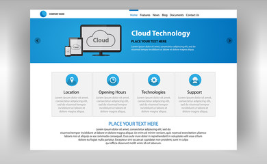 Website home page template. Internet page of cloud technologies. Site template with information blocks.