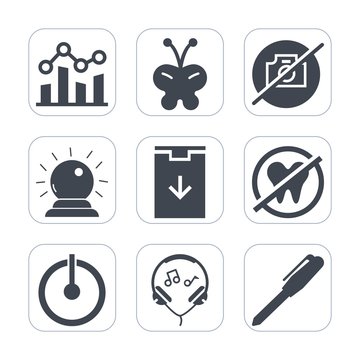 Premium fill icons set on white background . Such as summer, blue, insect, trendline, office, web, camera, beauty, profit, magic, download, stationery, butterfly, wing, up, dentist, off, trend, nature