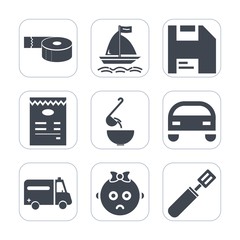 Premium fill icons set on white background . Such as menu, office, interface, sign, medical, disk, sad, diskette, water, baby, cooking, health, printer, surfing, child, car, kid, sticky, board, pan
