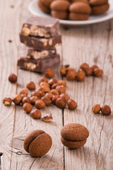 Hazelnut shortbread sandwiches filled with chocolate cream. 