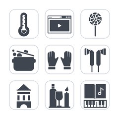 Premium fill icons set on white background . Such as temperature, glass, glove, work, spoon, kitchen, lolly, tower, sound, online, knife, internet, web, musical, colorful, alcohol, meteorology, food