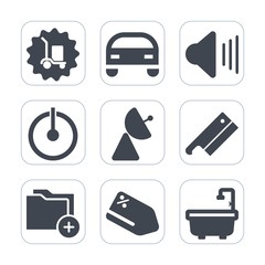 Premium fill icons set on white background . Such as off, up, cargo, data, car, discount, signal, warehouse, network, truck, delivery, sign, sound, file, business, technology, box, folder, document