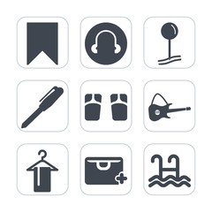 Premium fill icons set on white background . Such as beach, location, sound, office, pair, pencil, music, clothing, travel, white, holiday, equipment, musical, book, summer, pen, footwear, rock, drop