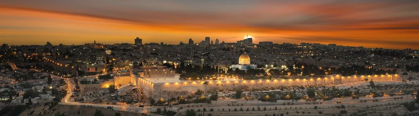 Foto auf Acrylglas Mittlerer Osten Jerusalem Stadt bei Sonnenuntergang