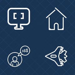 Premium set of outline vector icons. Such as airliner, home, housing, real, architecture, building, communication, office, estate, aviation, technology, aircraft, online, person, residential, air, sky
