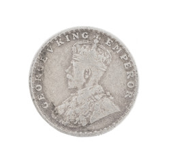 George V King Emperor, Half Rupee India 1924, Indian old Coin or Indian Currency Isolated on White Background