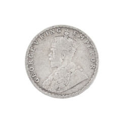 George V King Emperor, Half Rupee India 1923, Indian old Coin or Indian Currency Isolated on White Background