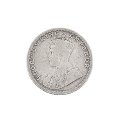 George V King Emperor, Half Rupee India 1919, Indian old Coin or Indian Currency Isolated on White Background