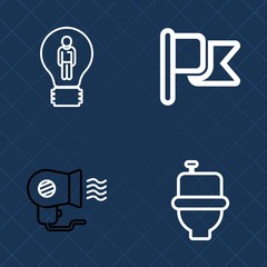 Premium set of outline vector icons. Such as restroom, idea, wc, concept, bulb, washroom, america, bathroom, style, blowing, sanitary, hair, patriot, dryer, business, red, electric, public, fan, air