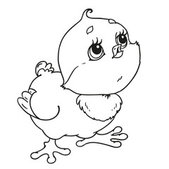 Cute cartoon character chick. Vector isolated hand drawing. Chicken for coloring books. Children's character.