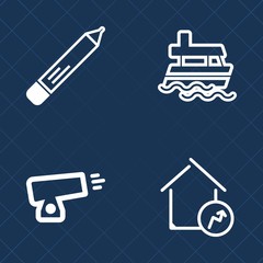 Premium set of outline vector icons. Such as stationery, military, price, boat, gun, shipping, sea, business, ship, weapon, ocean, marine, object, war, paper, army, white, school, mortgage, marker
