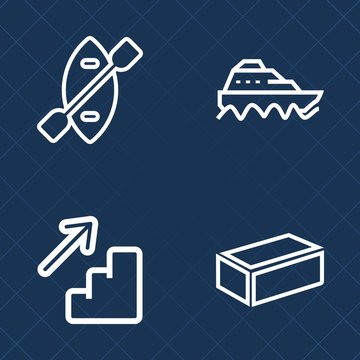 Premium set of outline vector icons. Such as kayak, ocean, rowing, transport, container, old, down, step, downstairs, sign, canoe, river, nautical, brick, shipping, stairs, marine, transportation, up