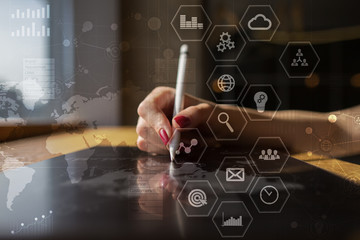 Business concept background. Virtual screen with empty space for text. Internet and technology.