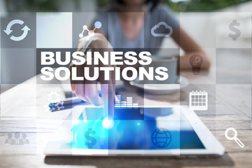 Business solutions on the virtual screen. Business concept.