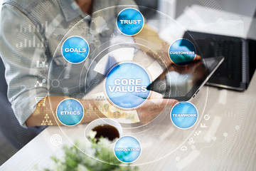 Core values business and technology concept on the virtual screen.