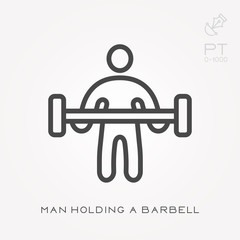 Line icon man holding a barbell