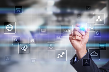 Fototapeta premium Virtual screen interface with applications icons. APPS. Strategy planning Internet technology concept.