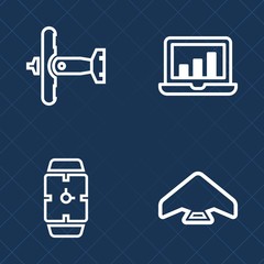 Premium set of outline vector icons. Such as wrist, plane, hand, clock, transportation, old, analytics, parachute, extreme, data, force, analysis, chart, aircraft, graph, transport, war, parachuting