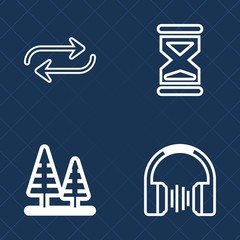 Premium set of outline vector icons. Such as person, measure, change, forest, replace, man, clock, countdown, earphone, substitute, music, antique, glass, sound, concept, professional, equipment, sand