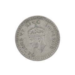 George VI King Emperor, Half Rupee India 1942, Indian old Coin or Indian Currency Isolated on White Background