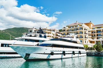 Parking for boats in the marina of the Mediterranean Sea in Sunny Summer day