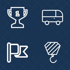 Premium set of outline vector icons. Such as road, first, award, victory, building, competition, motion, national, urban, sign, equipment, usa, sport, transportation, architecture, america, speed, win