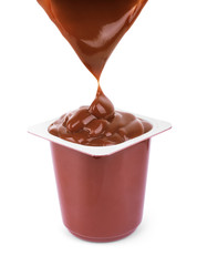 Yogurt in a plastic cups on a white background