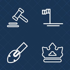 Premium set of outline vector icons. Such as construction, criminal, cortes, crown, judge, blue, lawyer, gavel, mexico, justice, law, ocean, beach, landscape, wrench, courthouse, shovel, work, green