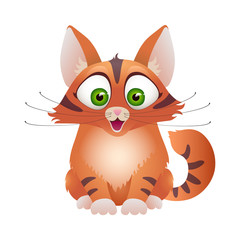Cute surprised cartoon cat on a white background