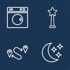 Premium set of outline vector icons. Such as clothing, place, household, ribbon, success, astronomy, direction, victory, reward, night, pin, achievement, machine, emblem, moonlight, position, sign