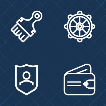 Premium set of outline vector icons. Such as guard, navigation, element, brushstroke, pay, money, rudder, sign, shield, dollar, security, secure, paintbrush, texture, shape, travel, cash, sailboat