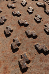 Closeup of rusted drain hole cover