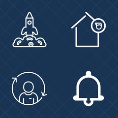 Premium set of outline vector icons. Such as key, mission, sign, estate, profile, alert, ring, report, spaceship, property, orbit, refresh, launch, business, housing, man, call, home, apartment, space