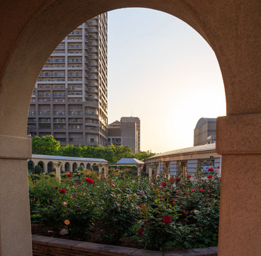 Arches and apartments at Sakai Sun Square in Osaka Japan