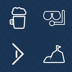 Premium set of outline vector icons. Such as arrow, foam, right, chain, panorama, underwater, web, next, nature, cold, beer, vacation, top, froth, drink, snorkel, beach, leisure, beverage, glass, pint