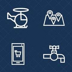 Premium set of outline vector icons. Such as travel, phone, smart, chopper, transport, water, fly, faucet, buy, gps, business, technology, street, wash, hand, air, navigation, online, direction, app