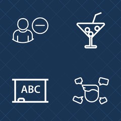 Premium set of outline vector icons. Such as male, alcohol, summer, water, tropical, man, user, cocktail, remove, chalk, fresh, school, person, web, bar, space, education, drink, casual, chalkboard