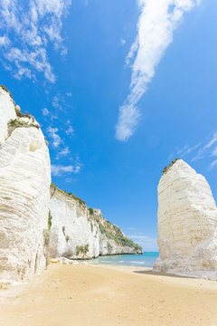 Vieste, Italy - Giant chalk cliffs at the beach of Vieste