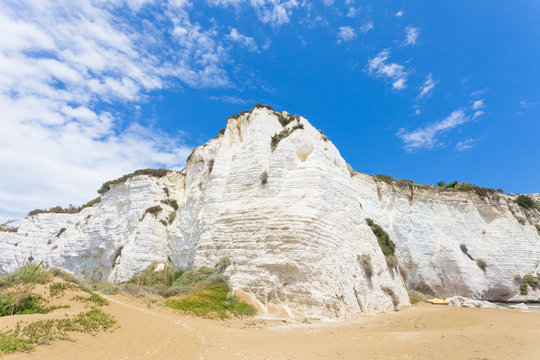 Vieste, Italy - Impressive chalk cliffs at the beach of Vieste