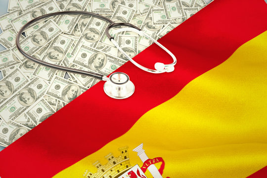 stethoscope against digitally generated spanish national flag