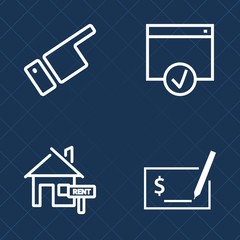 Premium set of outline vector icons. Such as buy, business, write, pointing, showing, home, pen, apartment, human, man, real, building, ok, looking, mortgage, banking, payment, estate, sale, approve