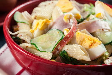 Macaroni salad with ham and other