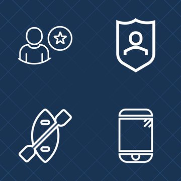 Premium set of outline vector icons. Such as sign, sport, security, phone, sea, web, protection, rowing, wooden, website, canoe, shield, marine, rating, protect, secure, cellphone, business, internet