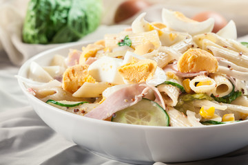 Macaroni salad with ham and other