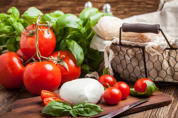 Mozzarella, tomato and basil.