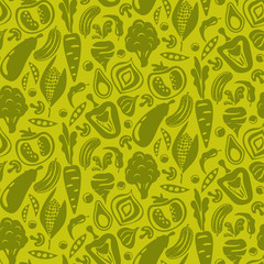 Vegetable green seamless background. Healthy raw food vector pattern.