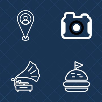 Premium set of outline vector icons. Such as marker, image, record, technology, photographer, equipment, sandwich, meat, road, entertainment, sign, photography, sound, lettuce, bread, music, picture