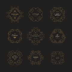 Set of luxury monogram logo templates. Elegant design for business sign, restaurant, wedding shop, jewelry, fashion, product design, brand sign. Vector illustration.