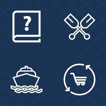 Premium set of outline vector icons. Such as calligraphy, oar, trolley, boat, author, text, script, paper, unknown, kayak, water, wave, motor, canoe, sport, pen, retail, river, nautical, language, sea