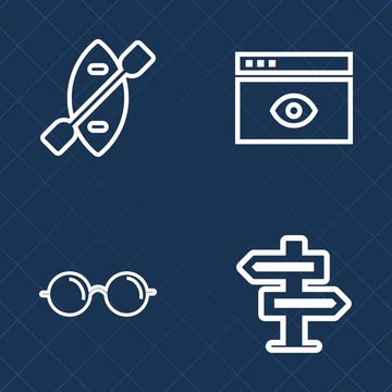 Premium set of outline vector icons. Such as eye, internet, marine, kayak, vision, sea, oar, modern, room, boat, optical, computer, travel, entrance, canoe, handle, rowing, window, view, sight, river
